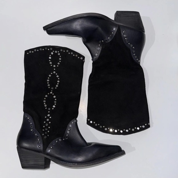 Free People Womens Jackson Studded Western Boots Bootie Black EU 40 9.5 10 $298 - Picture 1 of 10